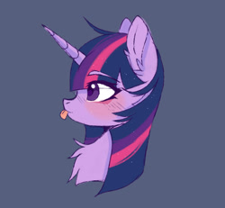 Size: 1280x1182 | Tagged: safe, artist:belkaart0w0, twilight sparkle, alicorn, pony, g4, :p, bust, chest fluff, ear fluff, eyebrows, eyebrows visible through hair, female, looking left, mare, simple background, solo, tongue out, twilight sparkle (alicorn)