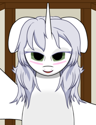 Size: 2000x2600 | Tagged: artist needed, source needed, safe, oc, oc:κασσάνδρα, alicorn, pony, alicorn oc, blushing, female, high res, horn, looking at you, offscreen character, pov, solo, wings