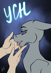 Size: 1640x2360 | Tagged: safe, artist:stirren, pony, :p, commission, ears back, hand, hypnosis, hypnotized, open mouth, swirly eyes, tongue out, your character here