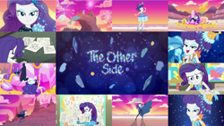 Size: 1280x722 | Tagged: safe, editor:quoterific, rarity, dolphin, human, equestria girls, g4, my little pony equestria girls: better together, the other side, carousel dress, fireworks, solo, sunset