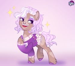 Size: 2856x2500 | Tagged: safe, artist:anriemper, oc, oc only, oc:anon, earth pony, pony, eyelashes, eyeshadow, female, full body, looking at you, makeup, piercing, simple background, smiling, smiling at you, sparkles, standing