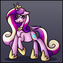 Size: 3000x3000 | Tagged: safe, artist:sadfloorlamp, part of a set, princess cadance, alicorn, pony, g4, abdominal bulge, cadancepred, colored, colored wings, content, crown, digestion, digestion without weight gain, eyebrows, eyebrows visible through hair, eyelashes, female, floppy ears, folded wings, frame, gradient background, gradient mane, gradient tail, gradient wings, happy, high res, hoof shoes, jewelry, lightly watermarked, long mane, looking at you, mare, mass vore, multiple prey, part of a series, peytral, post-vore, princess shoes, raised hoof, regalia, satisfied, shading, slender, smiling, smug, smugdance, solo, standing, striped mane, striped tail, stuffed, stuffed belly, tail, thin, unknown prey, vore, wall of tags, watermark, wings