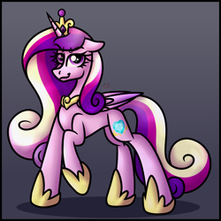 Size: 3000x3000 | Tagged: safe, artist:sadfloorlamp, part of a set, princess cadance, alicorn, pony, g4, cadancepred, colored, colored wings, concave belly, content, crown, digestion without weight gain, eyebrows, eyebrows visible through hair, eyelashes, female, floppy ears, folded wings, frame, gradient background, gradient mane, gradient tail, gradient wings, happy, high res, hoof shoes, jewelry, lightly watermarked, long mane, looking at you, mare, mass vore, multiple prey, part of a series, peytral, post-vore, princess shoes, raised hoof, regalia, satisfied, shading, slender, smiling, smug, smugdance, solo, standing, striped mane, striped tail, tail, thin, unknown prey, wall of tags, watermark, wings