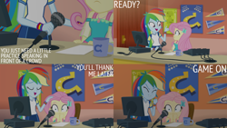 Size: 4400x2475 | Tagged: safe, edit, edited screencap, editor:quoterific, screencap, fluttershy, rainbow dash, human, equestria girls, fluttershy's butterflies, fluttershy's butterflies: rainbow dash, g4, my little pony equestria girls: better together, geode of fauna, magical geodes, microphone