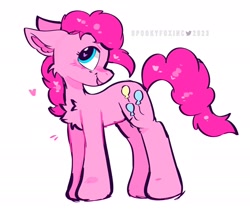 Size: 2048x1725 | Tagged: safe, artist:spookyfoxinc, pinkie pie, earth pony, pony, g4, chest fluff, cute, floating heart, heart, heart eyes, ponk, simple background, solo, white background, wingding eyes