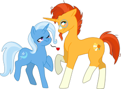 Size: 2231x1654 | Tagged: safe, artist:princessyanderequinn, sunburst, trixie, pony, unicorn, g4, coat markings, female, male, mare, ship:trixburst, shipping, simple background, socks (coat markings), stallion, straight, transparent background