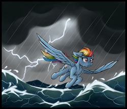 Size: 3608x3086 | Tagged: safe, artist:cmdraj, artist:yognaughtsteve, rainbow dash, pegasus, pony, g4, cloud, cloudy, female, flying, high res, lightning, mare, overcast, rain, solo, storm, water