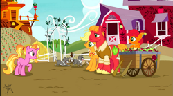 Size: 1437x799 | Tagged: safe, artist:dawkinsdalmatian, edit, edited screencap, screencap, applejack, big macintosh, luster dawn, oc, dog, earth pony, pony, unicorn, g4, the last problem, applecest, brother and sister, character swap, female, incest, male, mare, offspring, parent:applejack, parent:big macintosh, parents:applemac, product of incest, ship:applemac, shipping, siblings, stallion, straight