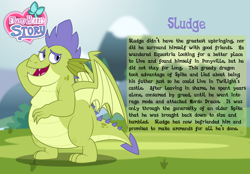 Size: 3014x2102 | Tagged: safe, artist:aleximusprime, sludge (g4), dragon, fanfic:go north young dragon, flurry heart's story, g4, bio, draco in leather pants, high res, male, reformed, reformed villain, solo, story included