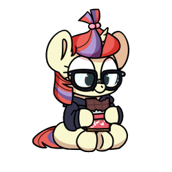 Size: 850x850 | Tagged: safe, artist:sugar morning, moondancer, pony, unicorn, g4, animated, chocolate, cute, dancerbetes, eating, female, food, gif, glasses, licking, licking lips, mare, munching, nom, simple background, sitting, solo, tongue out, transparent background