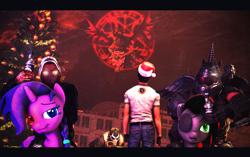 Size: 2560x1610 | Tagged: safe, oc, oc:bloodgrave dazzle, oc:valentine dazzle, human, pony, unicorn, 3d, counter-strike: global offensive, doom, happy new year, holiday, serious sam, source filmmaker, stalker