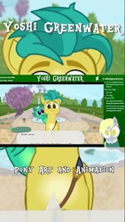 Size: 405x720 | Tagged: safe, artist:yoshigreenwater, derpy hooves, hitch trailblazer, sparky sparkeroni, dragon, earth pony, pegasus, pony, g4, g5, baby, baby dragon, clothes, dragons riding ponies, duo, game, game screencap, male, riding, shorts, sparky riding hitch trailblazer, stallion, sunny's dream, visual novel, youtube link