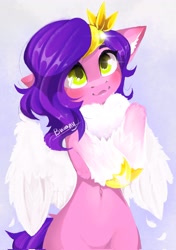 Size: 1445x2048 | Tagged: safe, artist:buvanybu, pipp petals, pegasus, pony, semi-anthro, g5, adorapipp, arm hooves, belly, belly button, bipedal, chest fluff, colored hooves, cute, female, floppy ears, gold hooves, mare, signature, skinny pipp, solo, thin, unshorn fetlocks
