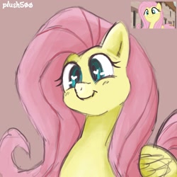 Size: 1440x1440 | Tagged: safe, artist:plush500, fluttershy, pegasus, pony, g4, the cutie map, bust, cute, female, flutterbob, heart, heart eyes, mare, screencap reference, shyabetes, smiling, solo, wingding eyes