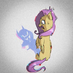 Size: 919x918 | Tagged: safe, artist:haku nichiya, fluttershy, pegasus, pony, g4, crying, jitter, rgb shift, scared, shadow, sliced image, solo, teary eyes