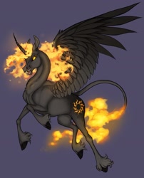 Size: 1345x1662 | Tagged: safe, artist:witherslayer73, oc, concave belly, flying, mane of fire, simple background, slender, thin