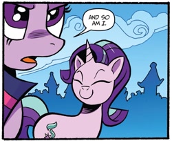 Size: 919x750 | Tagged: safe, artist:andypriceart, idw, starlight glimmer, twilight sparkle, alicorn, pony, unicorn, g4, spoiler:comic, spoiler:comic65, cute, dialogue, female, glimmerbetes, mare, smiling, solo focus, speech bubble, twilight sparkle (alicorn)