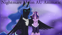 Size: 1920x1080 | Tagged: safe, artist:szkar, nightmare moon, twilight sparkle, alicorn, pony, g4, alternate hairstyle, alternate universe, duo, youtube link