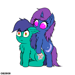 Size: 3000x3000 | Tagged: safe, artist:ob2908, oc, oc only, oc:glare moon, oc:ordery break, earth pony, pony, unicorn, biting, chest fluff, duo, ear bite, ear fluff, earth pony oc, female, high res, horn, male, shipping, simple background, unicorn oc, white background