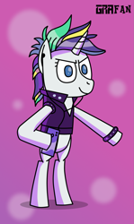 Size: 1039x1741 | Tagged: safe, artist:gradiusfanatic, rarity, pony, unicorn, g4, alternate hairstyle, bipedal, female, punk, raripunk, solo