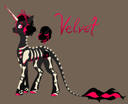 Size: 6448x5224 | Tagged: safe, artist:crazysketch101, oc, oc only, oc:velvet, pony, unicorn, bone, brown background, simple background, solo