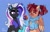 Size: 1740x1122 | Tagged: safe, artist:moetempura, oc, oc only, oc:berry, oc:taara, pegasus, pony, unicorn, clothes, coat markings, colored belly, colored eartips, colored hooves, cute, duo, ear fluff, ear piercing, ear tufts, earring, eyes closed, eyeshadow, facial markings, female, freckles, frog (hoof), gradient horn, hair tie, hoof polish, hoofless socks, horn, jewelry, leg warmers, makeup, mare, open mouth, pale belly, piercing, ponytail, purple eyes, scarf, scrunchie, shoulder freckles, smiling, socks, socks (coat markings), surprised, touching hooves, two toned coat, underhoof