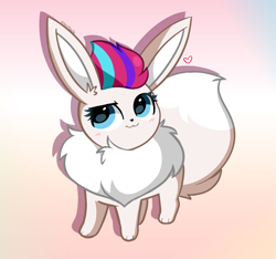 Size: 3669x3438 | Tagged: safe, artist:kittyrosie, zipp storm, eevee, g5, adorazipp, cute, gradient background, heart, high res, pokefied, pokémon, signature, solo, species swap