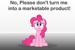 Size: 960x640 | Tagged: safe, artist:awesomebrony, artist:freak0uo, artist:thardusi, pinkie pie, earth pony, pony, g4, animated, begging, female, frown, gif, gradient background, hasbro, hello darkness my old friend, hooves, lucifer hasbro, mare, meme, open mouth, pinkie pie plushie, plushie, shadow, simple background, sitting, smiling, solo, standing, teeth, text, transformation, upset, worried