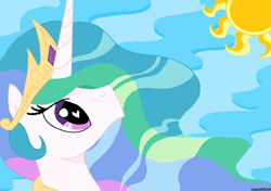 Size: 1227x862 | Tagged: safe, artist:legendoflink, princess celestia, alicorn, pony, bust, female, heart, heart eyes, horn, looking up, mare, ms paint, simple background, solo, sun, wingding eyes