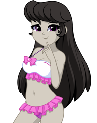 Size: 975x1244 | Tagged: safe, artist:rosemile mulberry, octavia melody, human, equestria girls, equestria girls series, belly button, breasts, cleavage, clothes, female, simple background, smiling, solo, swimsuit, white background