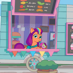 Size: 1920x1920 | Tagged: safe, sunny starscout, earth pony, pony, g5, official, animated, female, gif, mare, smoothie, smoothie truck