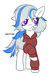 Size: 645x1000 | Tagged: artist needed, source needed, safe, oc, oc only, oc:yvonne.k waverhoof, earth pony, pony, clothes, female, hoodie, simple background, solo, white background