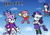 Size: 1684x1191 | Tagged: source needed, safe, artist:xxlpanda, rarity, twilight sparkle, cat, hedgehog, unicorn, anthro, g4, amy rose, blaze the cat, floating, flying, hand on hip, jetpack, sky, sky background, sonic the hedgehog (series), sonicified, unicorn twilight, waving