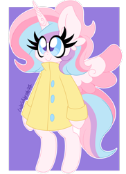 Size: 1920x2644 | Tagged: safe, artist:ladylullabystar, oc, oc:lullaby star, alicorn, pony, bipedal, female, mare, raincoat, solo