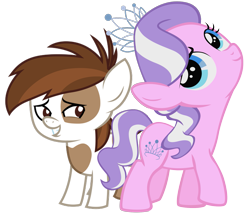 Size: 1771x1510 | Tagged: safe, artist:cloudy glow, artist:liggliluff, edit, vector edit, diamond tiara, pipsqueak, earth pony, pony, g4, twilight time, colt, cute, duo, female, filly, foal, looking back, male, piptiara, shipping, show accurate, simple background, smiling, squeakabetes, straight, transparent background, vector