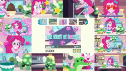Size: 1280x721 | Tagged: safe, edit, edited screencap, editor:quoterific, screencap, gummy, pinkie pie, tank, human, equestria girls, g4, my little pony equestria girls: better together, the craft of cookies, apron, clothes, collage, cookie, cute, diapinkes, food, heart, heart eyes, heart hands, wingding eyes