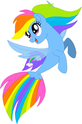 Size: 441x667 | Tagged: safe, artist:selenaede, artist:the smiling pony, artist:user15432, rainbow dash, rainbow dash (g3), pegasus, pony, sea pony, seapony (g4), g3, g4, my little pony: the movie, base used, fin wings, fins, g3 to g4, generation leap, open mouth, seaponified, seapony rainbow dash, simple background, smiling, solo, species swap, white background, wings