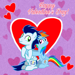 Size: 720x720 | Tagged: safe, artist:mlplary6, rainbow dash, soarin', pegasus, pony, g4, animated, boyfriend and girlfriend, female, gif, heart, holiday, hug, looking at each other, looking at someone, male, mare, ship:soarindash, shipping, sitting, smiling, smiling at each other, stallion, straight, valentine's day