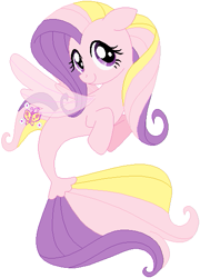 Size: 411x571 | Tagged: safe, artist:durpy, artist:selenaede, artist:user15432, fluttershy, fluttershy (g3), pegasus, pony, sea pony, seapony (g4), g3, g4, my little pony: the movie, base used, fin wings, fins, g3 to g4, generation leap, looking at you, seaponified, seapony fluttershy, simple background, smiling, solo, species swap, white background, wings