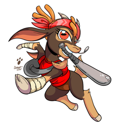 Size: 1092x1182 | Tagged: safe, artist:duragan, shanty (tfh), goat, them's fightin' herds, bag, baseball bat, community related, earpiece, facial hair, goatee, scout (tf2), simple background, solo, team fortress 2, white background