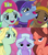 Size: 1280x1440 | Tagged: safe, screencap, dear darling, fond feather, glamor trot, smooth vibes, stereo mix, swoon song, earth pony, pegasus, pony, unicorn, g4, hard to say anything, my little pony: friendship is magic, season 7, background pony, backup dancers, bandaid, bimbettes, bow, cap, crack shipping, deartrot, female, hair bow, happy, hat, headband, lidded eyes, looking at you, male, mare, ponytail, raised hoof, shipping, shipping domino, smiling, smoothfeather, stallion, stereosong, straight, trio, trio female, trio male