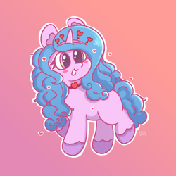 Size: 2048x2048 | Tagged: safe, artist:limitmj, izzy moonbow, pony, unicorn, g5, my little pony: tell your tale, secret ad-mare-er, spoiler:g5, spoiler:my little pony: tell your tale, spoiler:tyts01e44, blush sticker, blushing, choker, cute, female, gradient background, heart, hearts and hooves day, high res, izzybetes, mare, smiling, solo, toothy grin