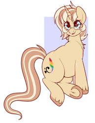 Size: 660x855 | Tagged: safe, artist:lulubell, oc, oc only, oc:lulubell, pony, unicorn, chest fluff, chubby, colored hooves, freckles, glasses, horn, passepartout, puppy dog eyes, simple background, sitting, smiling, solo, teal eyes, unicorn oc, white background