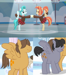 Size: 1280x1440 | Tagged: safe, edit, edited screencap, screencap, hoops, lighthoof, quarterback, shimmy shake, earth pony, pegasus, pony, 2 4 6 greaaat, g4, sonic rainboom (episode), cheerleader, cheerleader outfit, cheerleading, clothes, crack shipping, cropped, dancing, female, lighthoops, male, shimmyback, shipping, shipping domino, straight