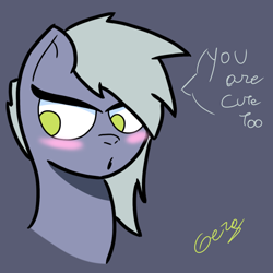Size: 1378x1378 | Tagged: safe, artist:realgero, limestone pie, earth pony, pony, g4, blushing, bust, dialogue, simple background, solo, talking to viewer