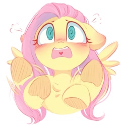 Size: 1053x1079 | Tagged: safe, artist:melodylibris, fluttershy, pegasus, pony, g4, adorable distress, blushing, bust, chest fluff, cute, ear blush, ears back, emanata, female, floppy ears, flustered, heart tongue, mare, motion blur, open mouth, panicking, shyabetes, simple background, solo, spread wings, swirly eyes, white background, wings