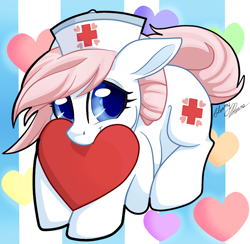 Size: 780x762 | Tagged: safe, artist:gleamydreams, nurse redheart, earth pony, pony, g4, cute, female, hat, heart, heartabetes, mare, nurse hat, simple background, solo