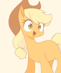 Size: 1713x2048 | Tagged: safe, artist:cheesesauce_45, applejack, earth pony, pony, g4, cowboy hat, cute, female, hat, jackabetes, mare, missing cutie mark, open mouth, open smile, simple background, smiling, solo, yellow background