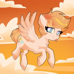 Size: 2048x2048 | Tagged: safe, artist:plushtrapez, oc, oc only, pegasus, pony, :p, chest fluff, cloud, flying, high res, sky, solo, spread wings, tongue out, white pupils, wings