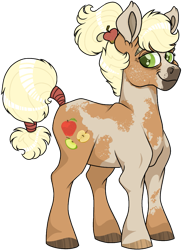 Size: 763x1047 | Tagged: safe, artist:possumtots, applejack, earth pony, pony, g4, alternate design, coat markings, colored ears, colored hooves, female, freckles, mare, older, older applejack, ponytail, redesign, simple background, solo, tail, tail wrap, transparent background, wrinkles